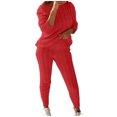 thumbnail image 1 of Pompotops Womens Solid Color Off Shoulder Long Sleeve Cable Knitted Warm Two-Piece Long Pants Sweater Suit Set, 1 of 6
