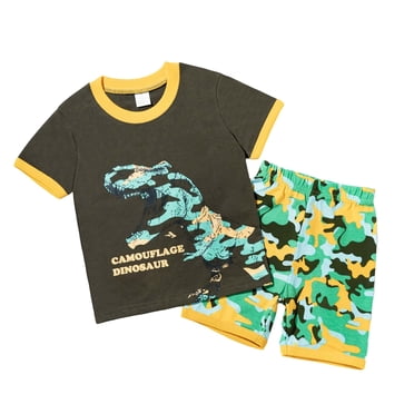 SGMVNU Ensemble de Pyjama pour Garçons Pyjama pour Garçons Pyjamas pour Tout-Petits Ensemble de Pyjama Douillet Imprimé Dinosaure Pyjama à Manches Courtes Tenue de Nuit d'Extérieur Ensemble de Pyjamas Douillets pour Enfants, Taille 7-8 Ans, Vert