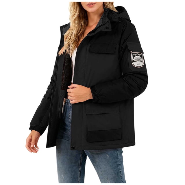 Boutons Contrastants à Fermeture Éclair pour Femmes, Poches Col Montant, Manches Longues à Capuche, Parka Mode Décontractée
