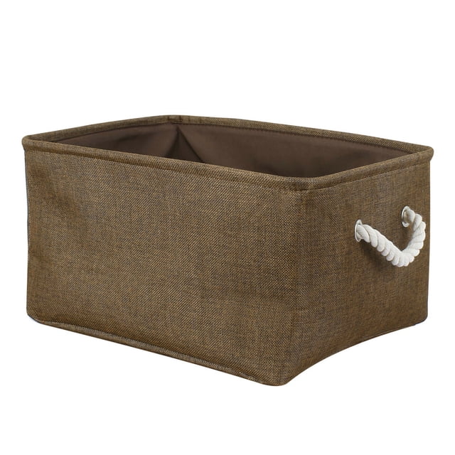 Panier de Rangement Pliable Bac Jouets Boîte Paniers en Lin Couleur Chocolat Taille g avec un Extérieur en Lin durable en Brun Chocolat. Comprend des Poignées en Corde Robustes avec Oeillets Métalliques pour la Portabilité, un Cadre en Acier au Bord Supérieur pour la Stabilité, et un Intérieur Imperméable Enduit PE Qui Lui Permet de Se Tenir Debout Même Lorsqu'il Est Vide. Idéal pour Organiser des Jouets, des Vêtements, des magazines, des Essentiels de Salle de Bain Ou la Lessive, et Pliable pour un Rangement Pratique.