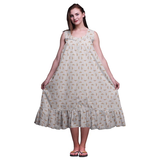 Bimba Gris Pâle9 Tribal Abstrait & Chapeau Imprimé Chemises de Nuit en Coton pour Femmes Robe Sans Manches Tenue de Nuit Robe Maxi X-Small