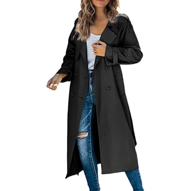 Baberdicy Lady Trench Coat Women's Trench Coat Long Double Breasted Fall Fashion 2023 Classic Lapel Slim Overcoat Outerwear with Belt Trenchcoat Women's Black