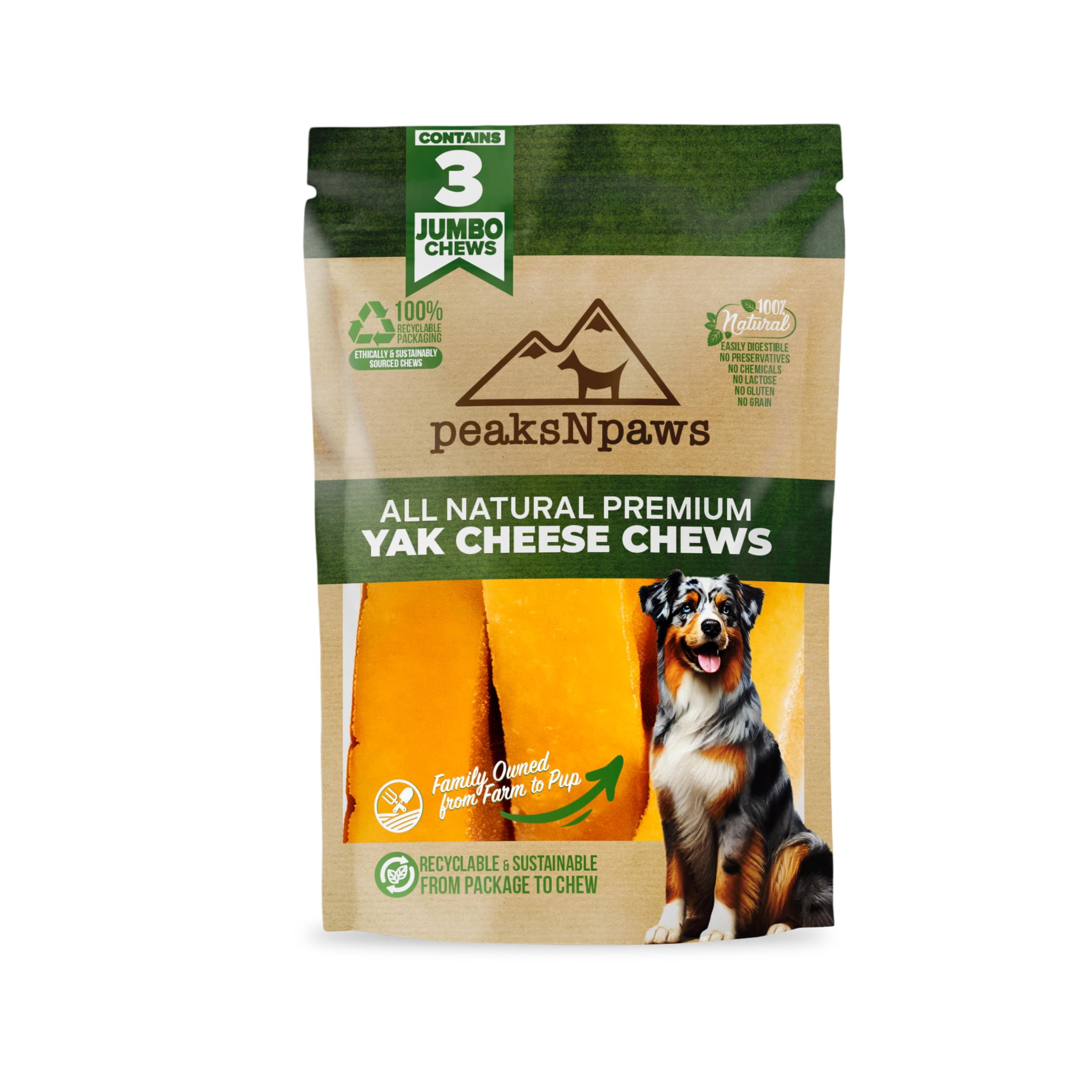 peakNpaws Himalayan Yak Cheese Dog Treats - Natural Chews for Aggressive Chewers - Grain-Free Easily Digestible Promoting Oral Health (3 Chews/24 oz Jumbo Size)