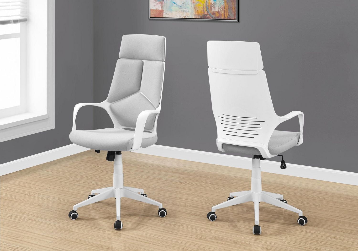 Monarch Specialties Office Chair, Adjustable Height, Swivel, Ergonomic, Armrests, Computer Desk, Work, Metal, Fabric, White, Grey, Contemporary, Modern