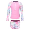 thumbnail image 1 of Xnihocha Littl E Big Girls Floral 2 Pcs Rash Guard Sets Zip Neck Swim Shirts With Shorts Swimsuits Pink 11-12Y, 1 of 7