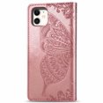 thumbnail image 4 of Wallet Case for iPhone 12 Mini 5.4', PU Leather Flip Protective Phone Case Wrist Strap Card Slots Holder Pocket Emboss Butterfly Flower Stand Case for iPhone Rose Gold, 4 of 9