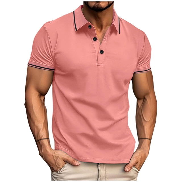 Besolor T-Shirt à Manches Courtes pour Homme, Col Ras du Cou Classique à Col Boutonné, Chandail Décontracté d'Été, T-Shirt Basique