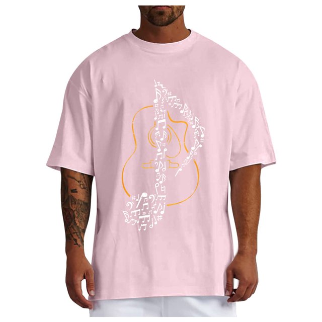 Xdzjlr T-Shirts pour Hommes Usage Quotidien Col Rond Imprimé Instrument de Musique Chemises Élégantes pour Hommes,TTG