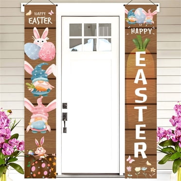MORESEC Bannière de Porte de Pâques, Décoration Suspendue en Tissu Polyester pour Intérieur et Extérieur, Bannière Festive pour Porte d'Entrée avec Cœurs et Ballons, Articles de Fête pour Déco des Fêtes
