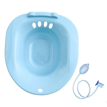 Siège de Toilette Évier Femme Siège de Bain Bol Profond au-Dessus de la Toilette avec Chasse d'Eau Bain de Hanches Bleu