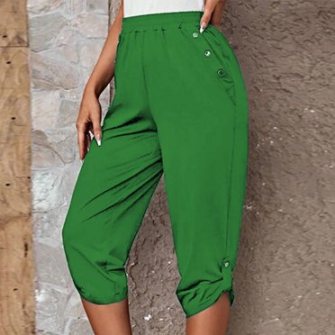 Frostluinai Pantalons Capri pour Femmes Grande Taille Taille Élastique Shorts Capri Petite Jambe Droite Coton Skimmer Capris Plage Couleur Unie Capris Athlétiques Capris Décontractés pour Femmes
