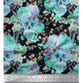 thumbnail image 1 of Soimoi Green Satin Silk Fabric Insect,Skull & Flower Print Sewing Fabric BTY 42 Inch Wide, 1 of 3