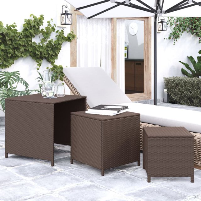 vidaXL Tables Gigognes 3 Pcs Rotin Poly Brun