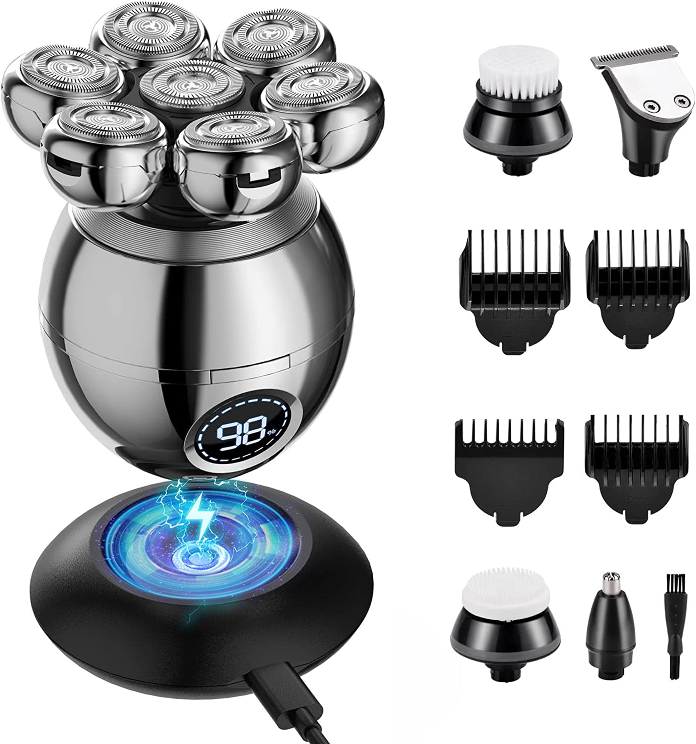 7D Scalp Head Shaver for Men, Beedove 6-in-1 Wet/Dry Electric Shaver for Face and Head