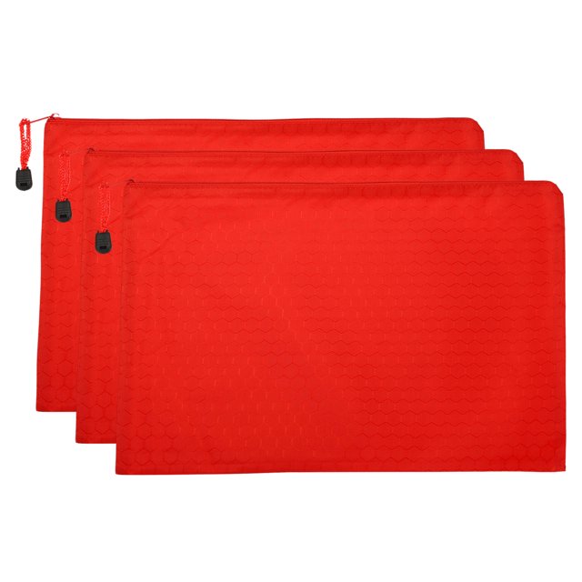 Unique Bargains Waterproof Zipper File Bags, A4 Document Holders for Office, Red 3 Pack