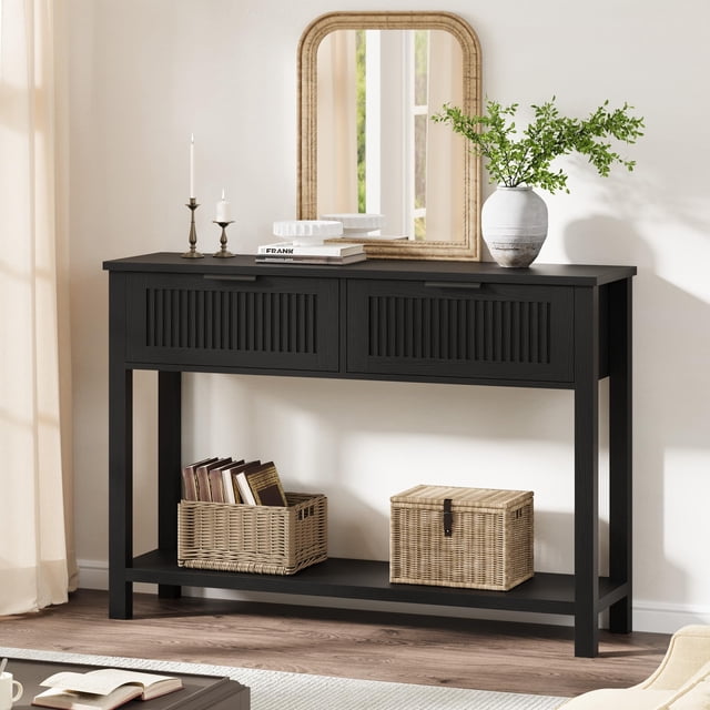 Kojooin Fluted Entryway Table with 2 Drawers, Wooden Console Table for Entryway, Living Room or Foyer