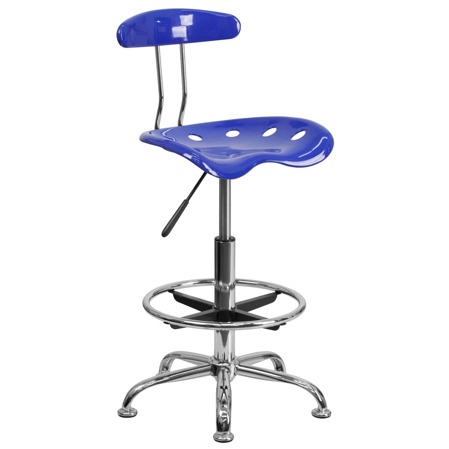 Vibrant Nautical Blue and Chrome Drafting Stool with Tractor Seat