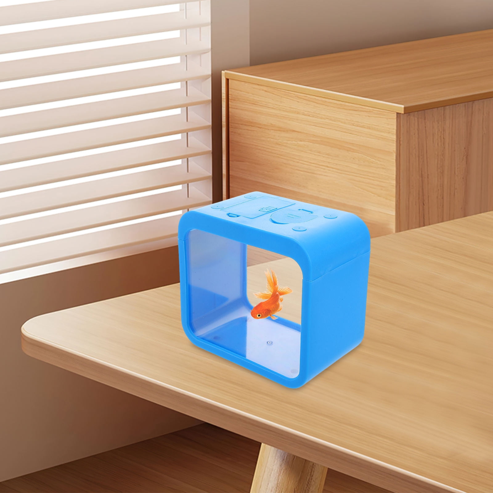 Raindrops Small Sky Blue Aquarium Fish Tank with Durable Construction and Built in Light