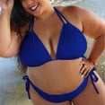 thumbnail image 2 of Jinhomg Plus Size Bikini Swimsuit for Women Basic Solid Color Halter String Triangle Bikini Tops with Tie Side Bottom 2 Piece Bathing Suit Sales Today Clearance Women Blue M, 2 of 6