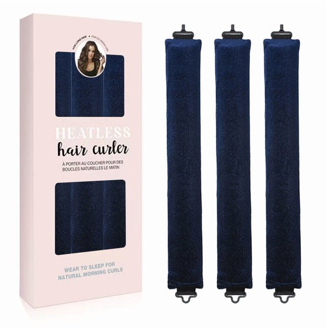 JP Soft Satin Heatless Hair Curler for Women - Overnight No - Heat Styling Rods, Sleep - In Curls for All Hair Types(3PCS, Navy Blue)