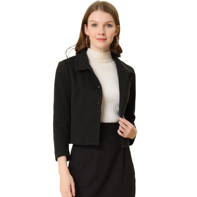 INSPIRE CHIC Women's Elegant Button Down Point Collar Short Bomber Jacket