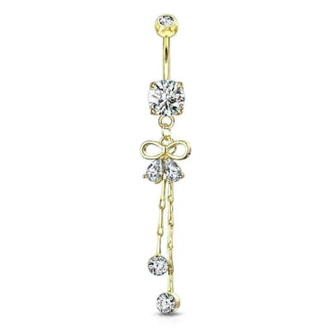 EG Gifts Ribbon Dangle Belly Button Ring 14g Surgical Steel Body Jewelry