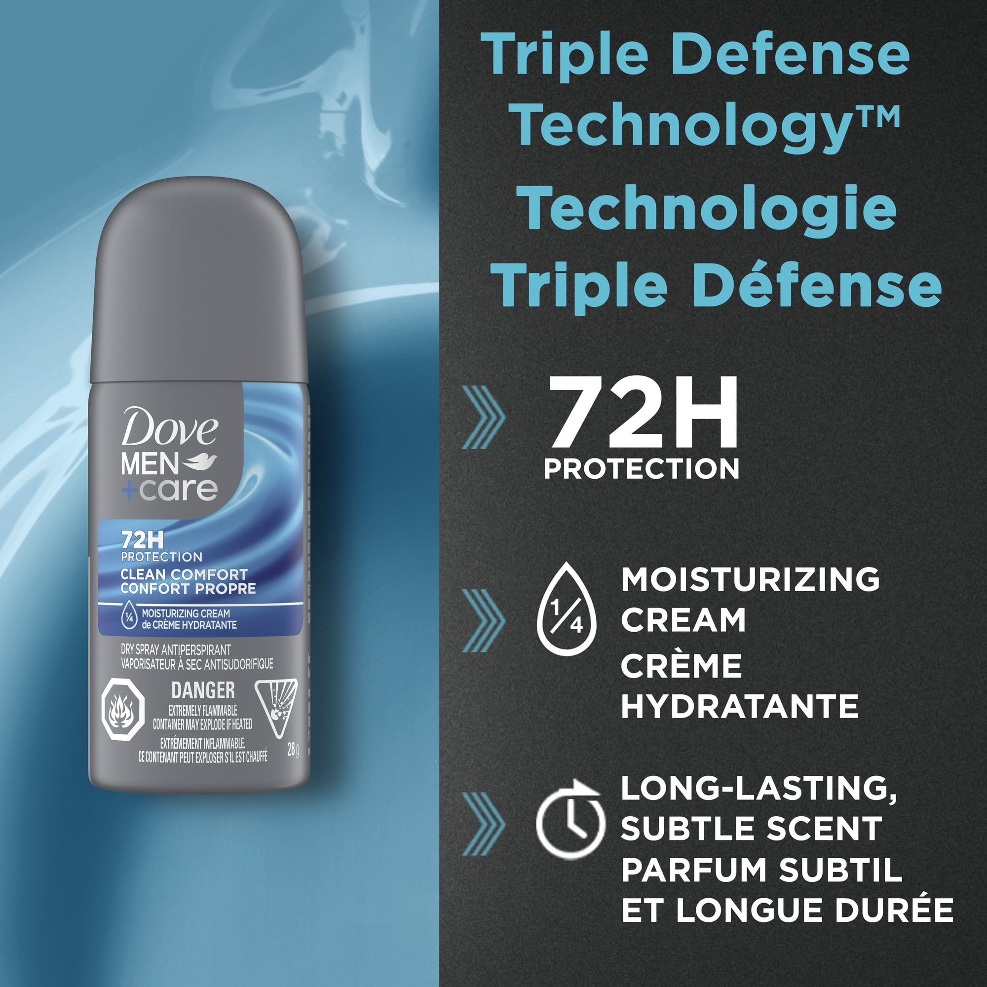 Dove Men+Care Antisudorifique en Vaporisateur à Sec Confort Propre Protection 72 H, 28 g