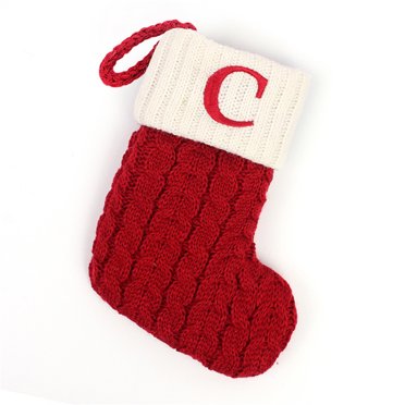 Fridja Christmas Stockings with Initials, 7.1 Inches Small Embroidered Letter Knit Red White Christmas Stocking, Holiday and Family Stocking for Fireplace Christmas Holiday Party Decoration (C)