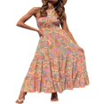 thumbnail image 1 of Femmes Été Crossover Licol Cou Sans Manches Plaid Coupé Dos Flowy une Ligne Maxi Robe Rose XL, 1 of 7