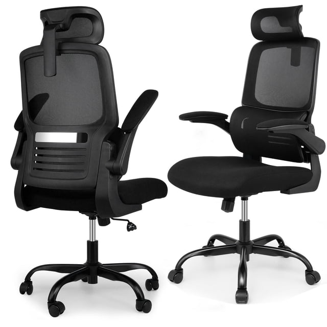 Ergonomic Home Office Desk Chair with Adjustable Headrest & Lumbar Support, High Back Breathable Mesh Executive Computer Task Chair with 90° Flip-up Armrests