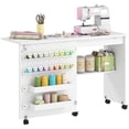 thumbnail image 1 of HOMCOM Folding Sewing Table, Rolling Craft Table with Storage, White, 1 of 10