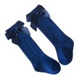 thumbnail image 2 of Little Girls Stockings  Plain Color/Patchwork Side Bow-Knot Midi Tube Socks  Breathable Elastic Knee-Length Socks, 2 of 5