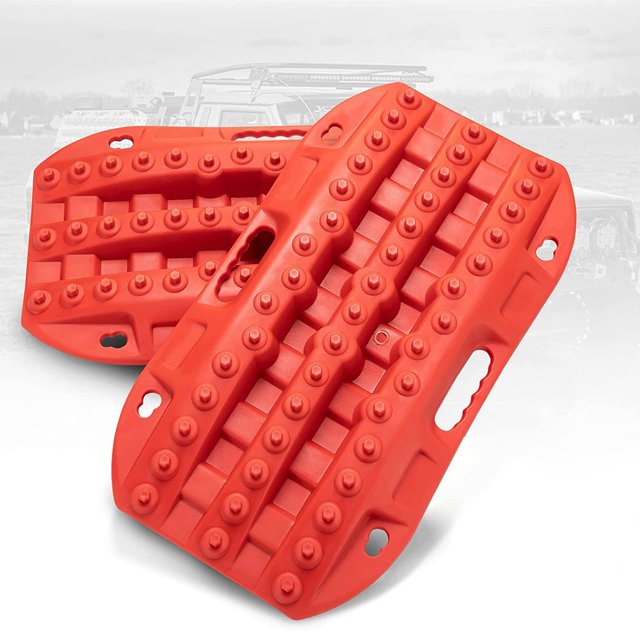 BUNKER INDUST Bateaux de Traction Tout-Terrain, 2 Pcs Tapis de Récupération Courts pour 4WD Boue, Sable, Rampes à Neige-Outil de Traction Pneu Rouge (Sans Sangle)