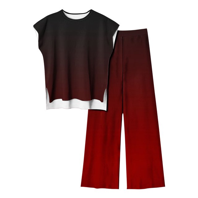 Blouses pour Femmes Mode Décontractée Sans Manches devant Dos Court Ensemble Haut et Pantalon
