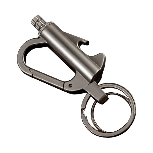 Bmisegm Metal Keychain Keychain Portable Matches Emergency Metal Matches Camping A. A compact and durable metal keychain with a sleek design, featuring a built-in emergency fire starter. Ideal for camping, hiking, and outdoor activities. Made from reinforced alloy, it includes a carabiner clip and keyring for easy attachment to keys, bags, or belts. The fire starter is refillable with gasoline or kerosene (not included) and designed for over 1,000 strikes. The product is lightweight at 26g and measures 9x3x2cm.
