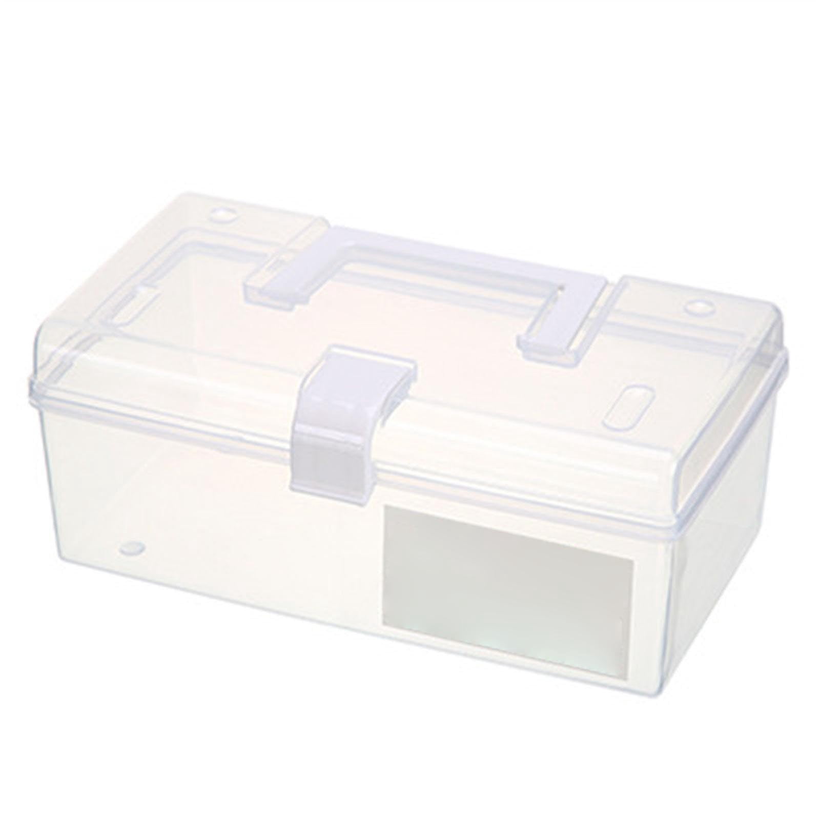 Portable First Aid Kit Box with Handle, Plastic Medicine Organizer Storage Case for Home Office Car Emergency Clear Multi-Function Medical Storage Box, 1 Pcs, 9.1x4.7x3.7"(White)