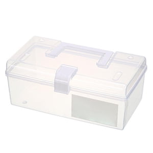 Portable First Aid Kit Box with Handle, Plastic Medicine Organizer Storage Case for Home Office Car Emergency Clear Multi-Function Medical Storage Box, 1 Pcs, 9.1x4.7x3.7"(White)
