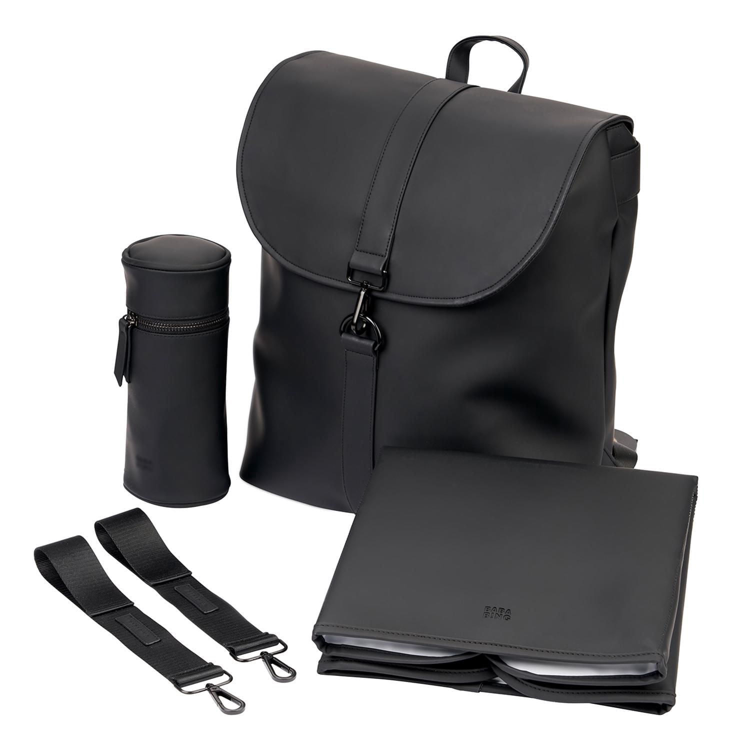 Bababing Sorm Unisex Changing Bag - Stylish and Practical Backpack with Straps - 100% Waterproof Black PU Rubber - Large Capacity for All Baby Accessories - Ideal for Fashion-Forward Parents on the Go