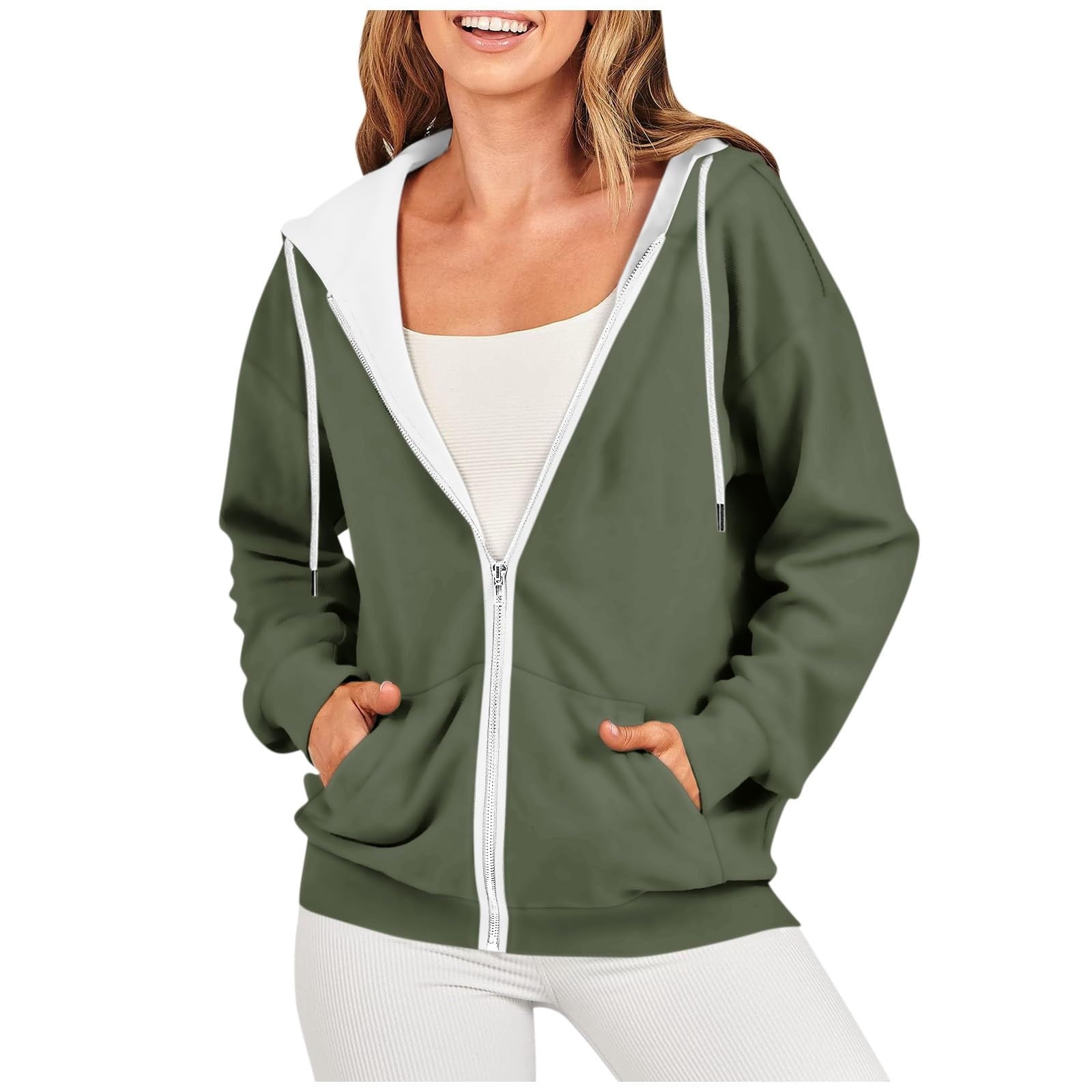 Timegard Vestes à Capuche Zippées pour Femmes Manches Longues Chandails en Molleton Décontractés Mode Automne avec Poches