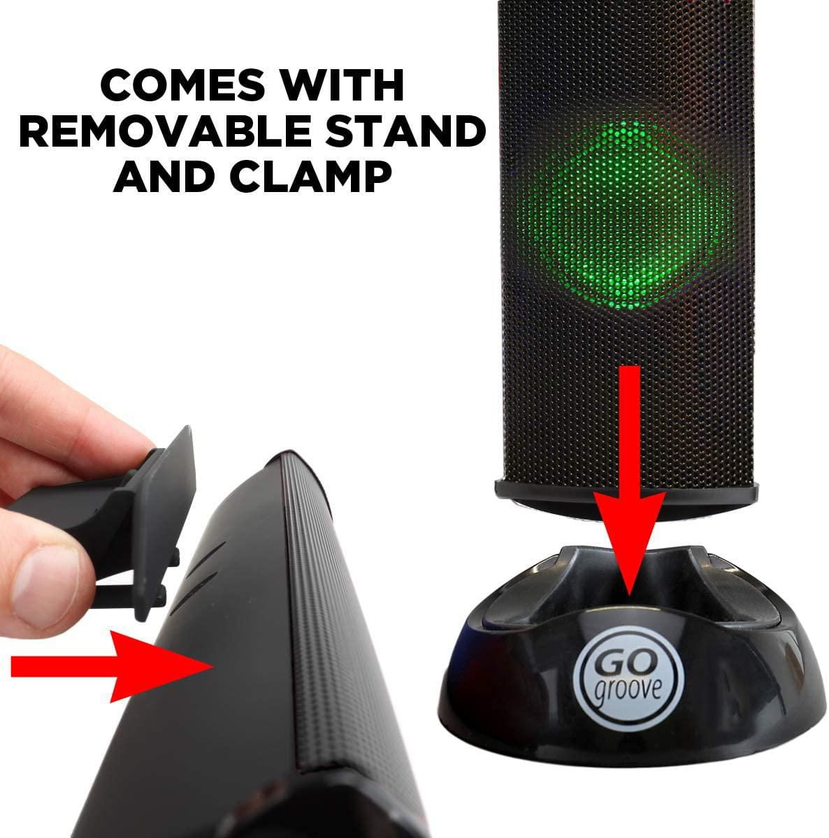 GOgroove SonaVERSE Haut-parleur LED pour ordinateur portable – Barre de son à clipser alimentée par USB avec mini haut-parleur externe portable pour moniteur, interrupteur arrière pour alimentation, e