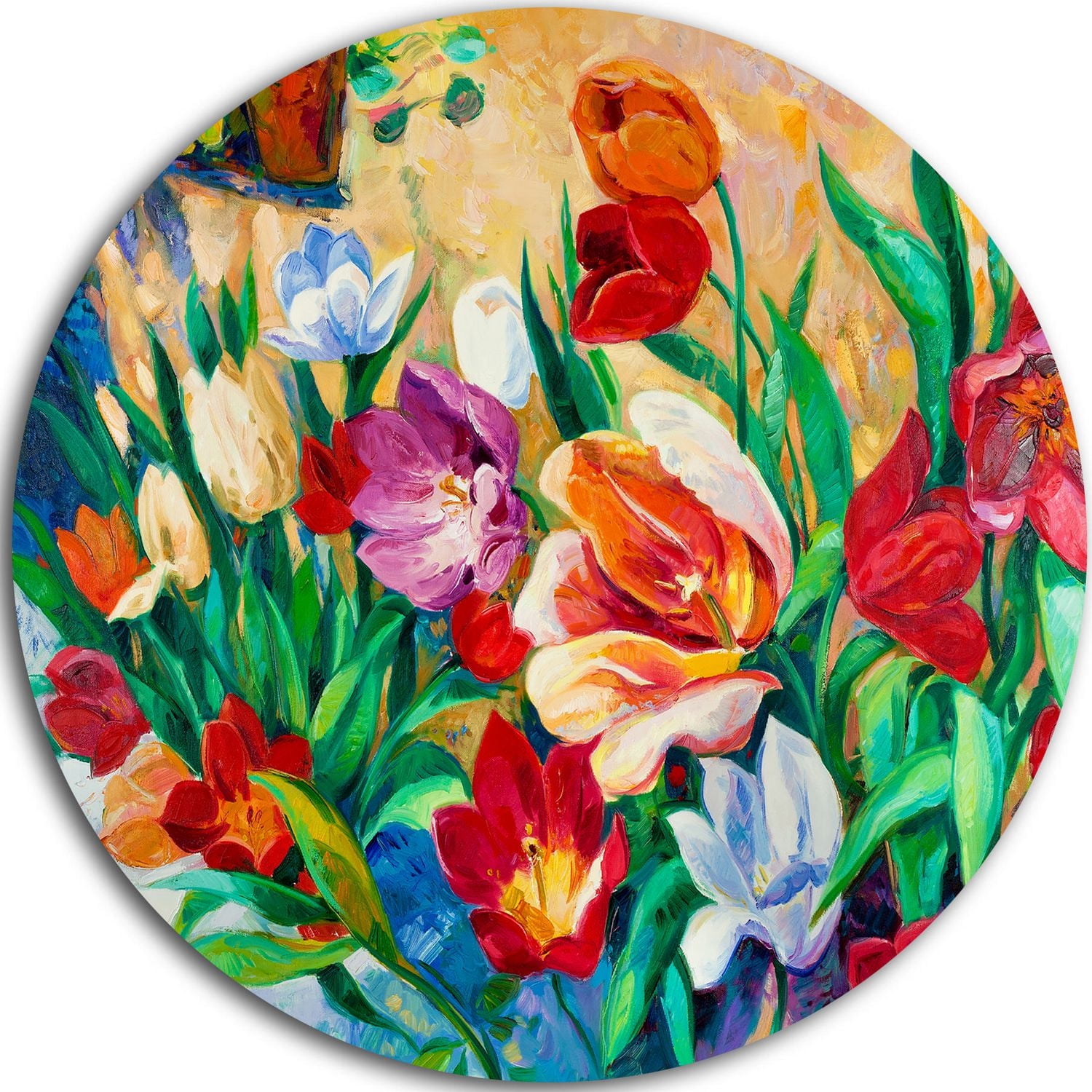 Design Art Bouquet of Colourful Flowers' Ultra Glossy Floral Metal Circle Wall