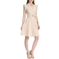 thumbnail image 3 of INSPIRE CHIC Robe-Chemise pour Femme Manches Cap Pointes Col à Pointes Taille à Nouer Boutons Mi-Longues Beige P, 3 of 6