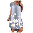 thumbnail image 2 of SMihono Robe Bohème d'Été pour Femmes Grande Taille Robe pour Femmes Grande Taille à Manches Courtes à Col en V Robe à Imprimé Imitation Denim Robe à Manches Courtes à Col en V, 2 of 4