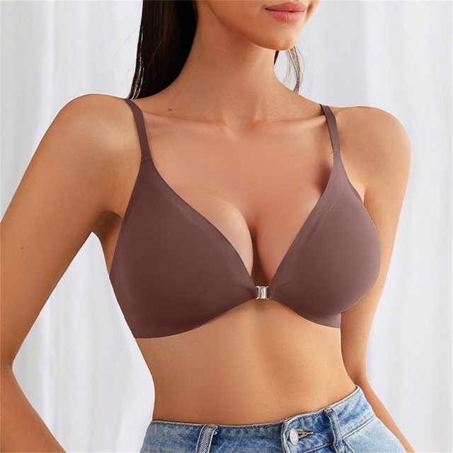 LSLJS Ladies Traceless Comfortable No Steel Ring Breathable Gathering Front Opening Buckle Bra Woman Underwear