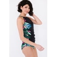thumbnail image 4 of POGLIP Women's Black Leaf & Flower Print Ruched Tankini Set, 4 of 6