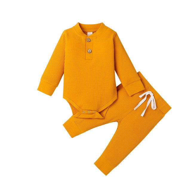 Kmbangi Barboteuse Tricotée pour Bébé avec Col Rond, Boutons, Haut à Lacets, Pantalon Jogger