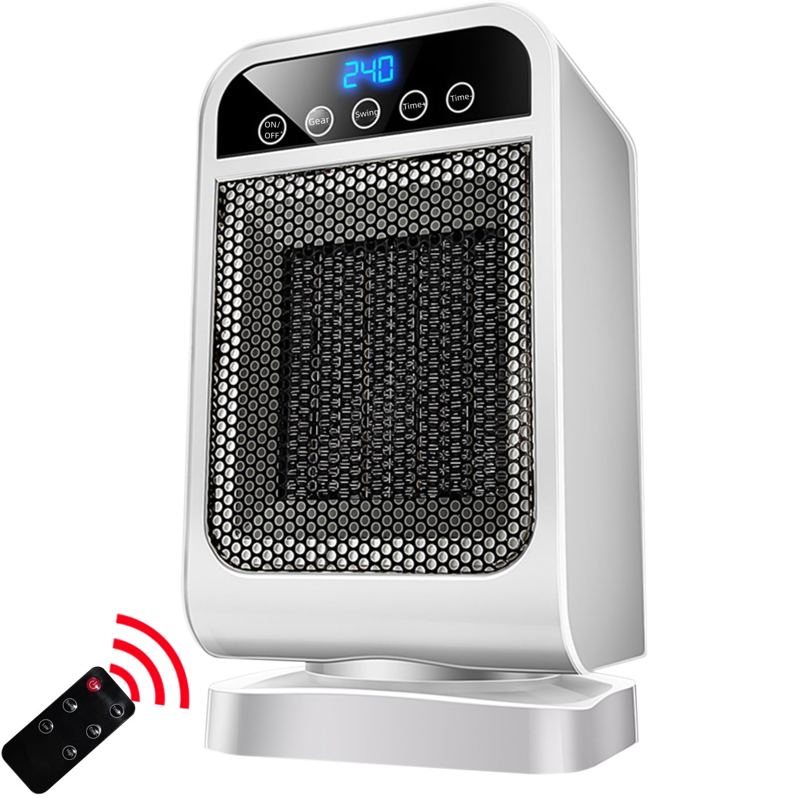 Small Space Heater Portable Oscillating Ceramic Heater With 180 Degree Rotation 2000 Watt 220 Volt 110 Volt Adjustable Thermostat Remote Control And Overheat Tip Over Protection
