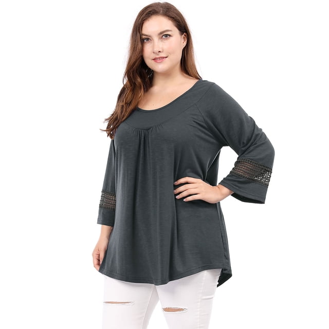 GRACE & GRANDEUR Women's Plus Size Casual Solid Raglan Sleeves Tops Dark Grey 3X