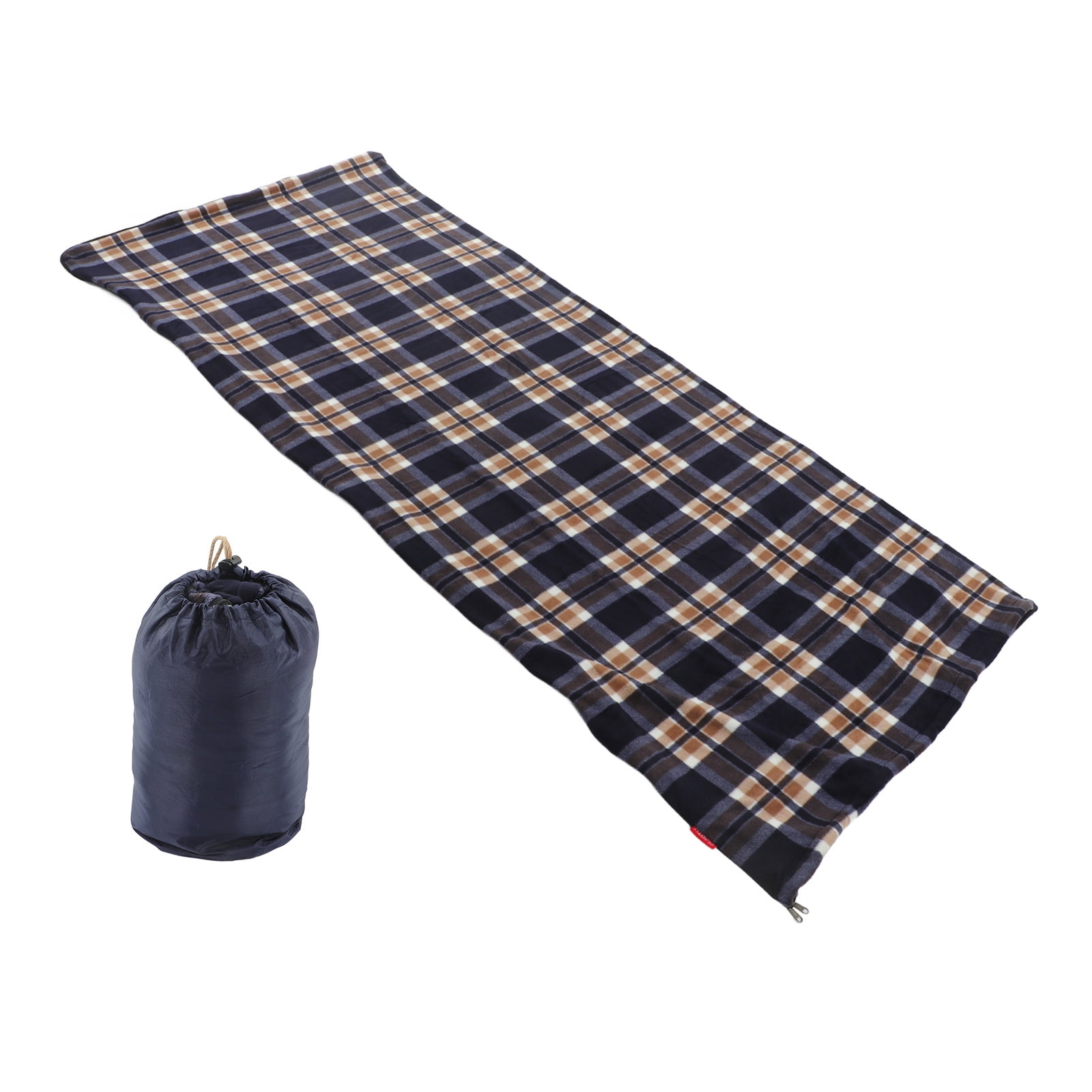 Fleece Sleeping Bag, Multipurpose Skin Friendly Camping Sleeping Bag Warm  For Climbing Navy Blue Grid