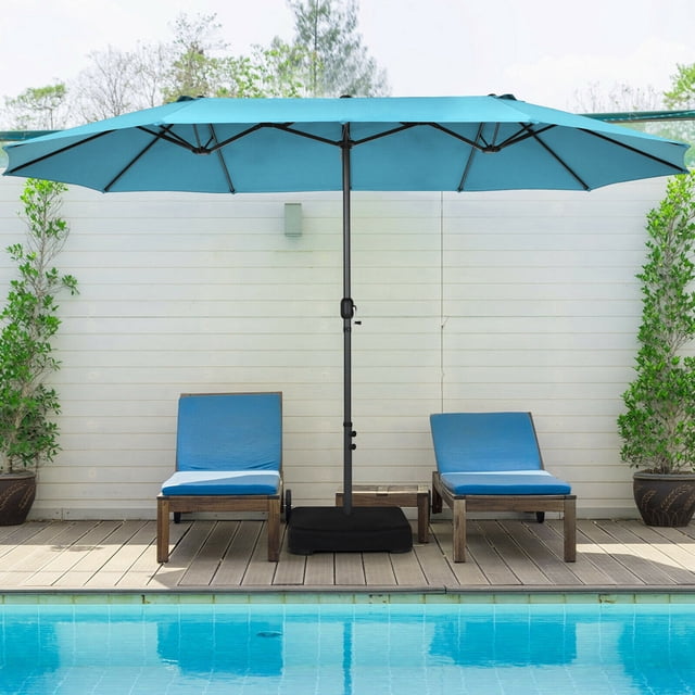 Gymax Parasol de Patio Double Face de 15 Pi, Parasol de Marché Jumeau avec Base Améliorée, Turquoise